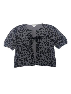 DRESSBARN Animal Print Short Sleeve Cardigan Grey Black XL Ribbon Bow Coquette
